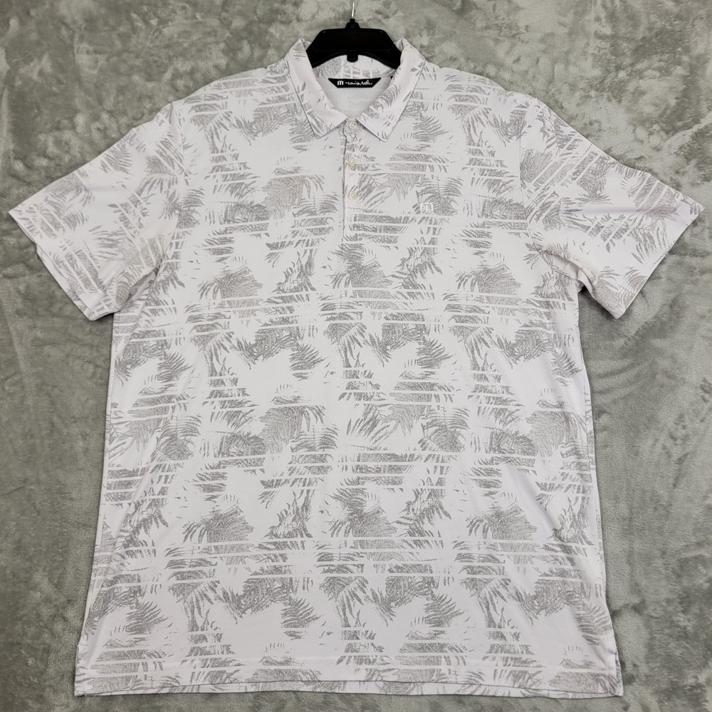 Travis Mathew 2XL Mens Golf Polo Shirt White Tropical Floral Hawaiian Print